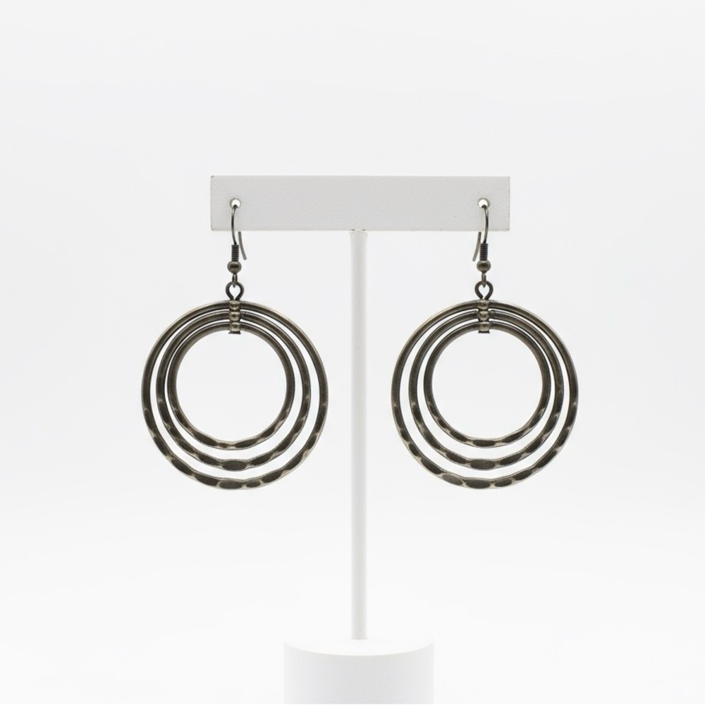 ⚜️3 for $30⚜️ Hammered Bronze Tone Circle Hoops Fishhook Pierced Earrings